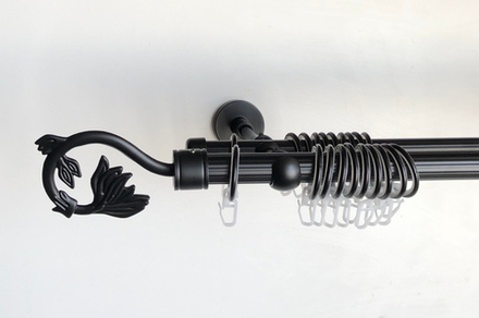 Карниз кованый рифленый для штор Крокус d20/16 двухрядный, цвет черный матовый