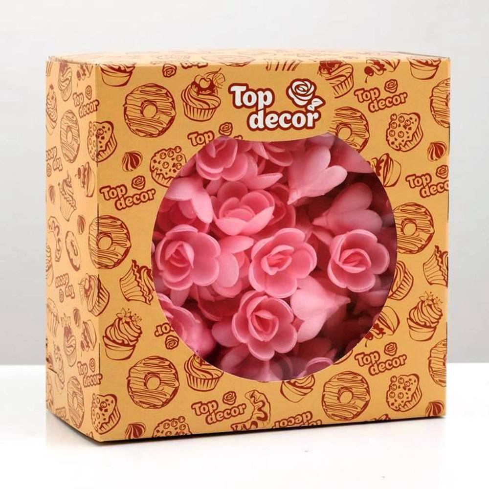 Вафельные РОЗЫ (25 мм) 10 шт, розовые