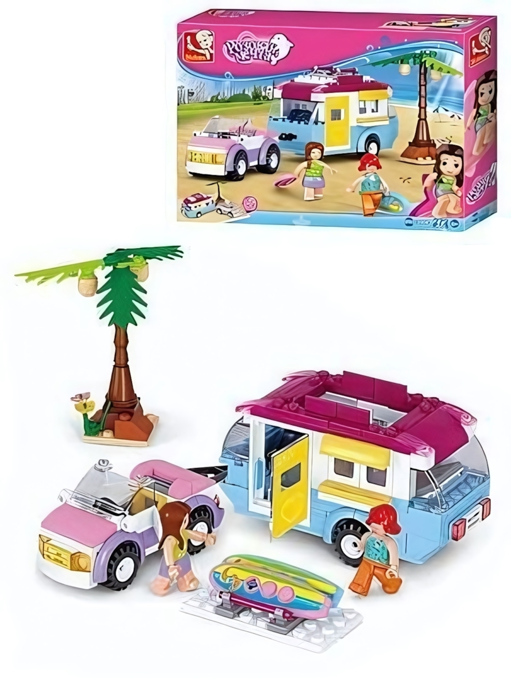 Конструктор блочный Слубан Розовая мечта. Пляжный отдых (272 детали, 2 фигурки) M38-B0606