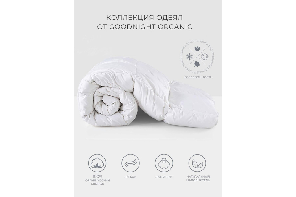Одеяло GoodNight Organic овечья шерсть/тик 300 гр/м2 1,5 сп. (140х205)