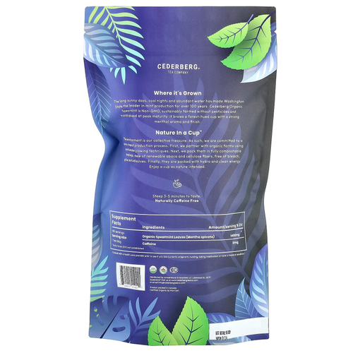 Cederberg Tea Co, Organic Spearmint, без кофеина, 100 натуральных чайных пакетиков, 140 г (4,94 унции)
