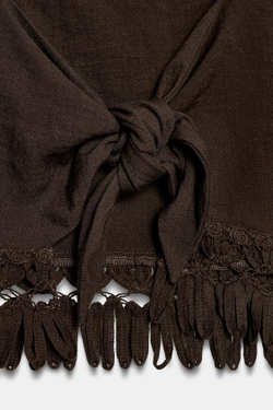 ZARA КРОП-ТОП С БАХРОМОЙ, КОРИЧНЕВЫЙ