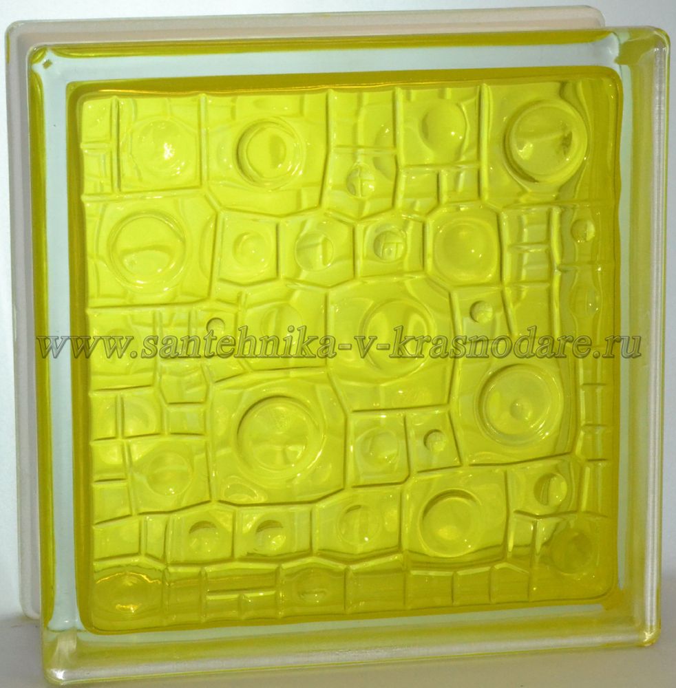 Стеклоблок губка желтый окрашенный изнутри Vitrablok 19x19x8