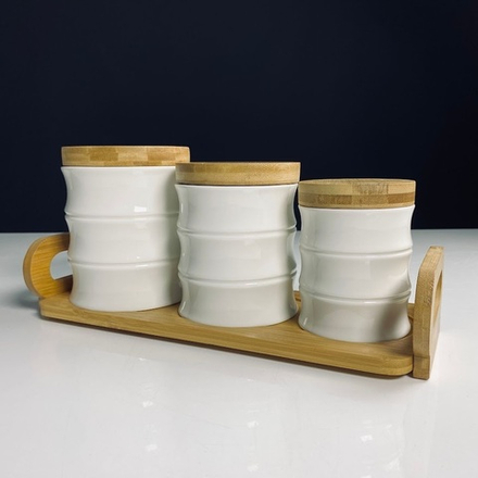 Lenardi 140-169 Набор из 3 банок 320/400/850мл. на подставке BAMBOO в под.уп.(х8)Фарфор