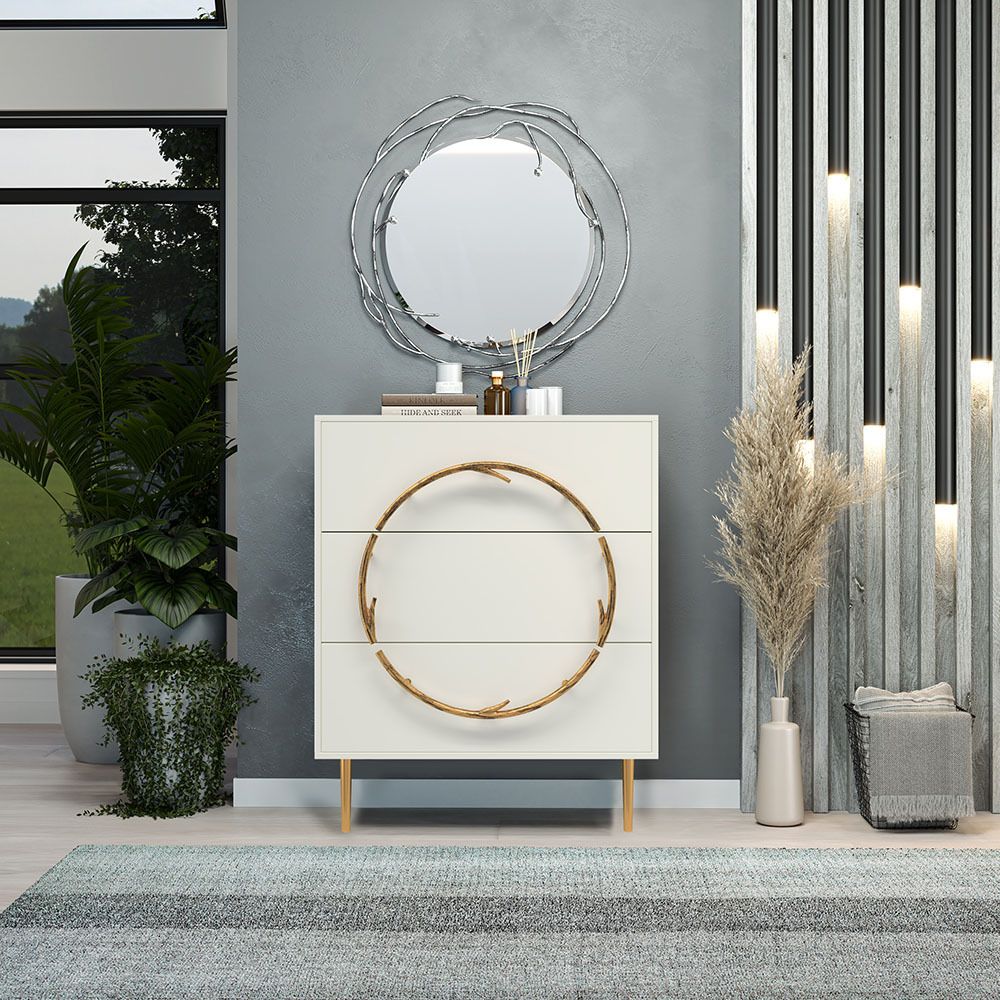 Комод Арт Колор matte Стайл Голд с 3 ящиками Белый опал матовый