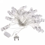 Гирлянда для дома 4,0 м 20 ламп LED с насадками ПРИЩЕПКА, прозрач.провод, IP-20, Теплый белый