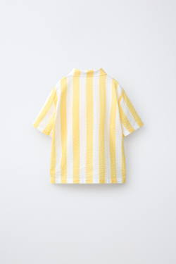 ZARA РУБАШКА ИЗ ЖАТОЙ ТКАНИ В ПОЛОСКУ, ЖЕЛТЫЙ