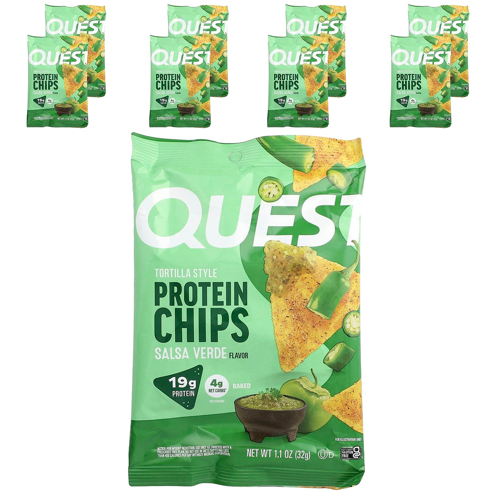 Quest Nutrition, Протеиновые чипсы по типу тортильи, сальса-верде, 8 пакетиков по 32 г (1,1 унции)
