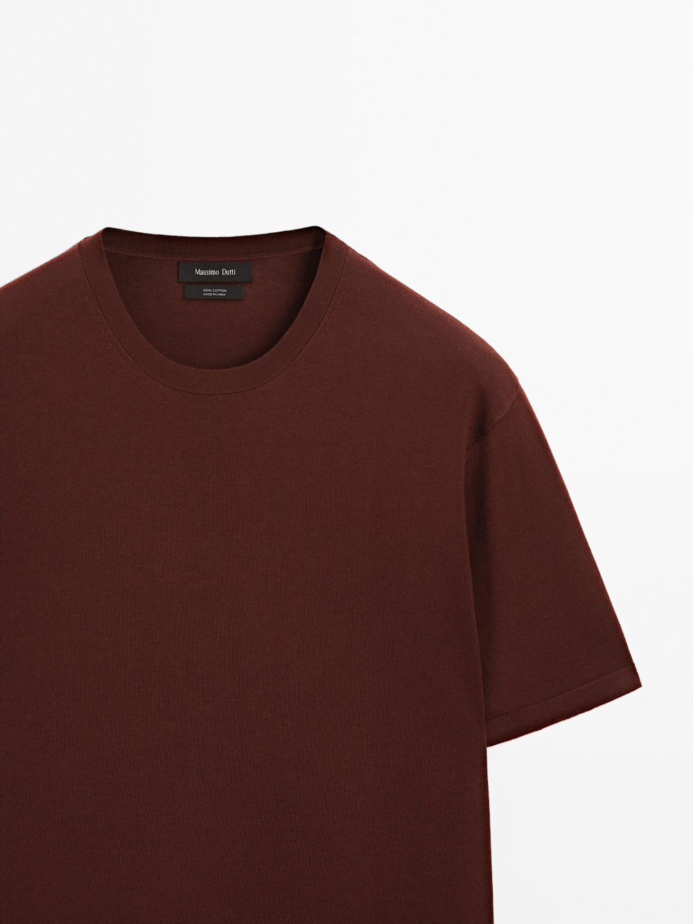 Massimo Dutti Хлопковая футболка с коротким рукавом, коричневый