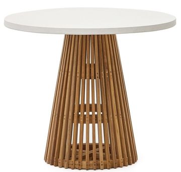 Alcaufar Круглый уличный стол из массива тикового дерева и белого цемента Ø 90 см
