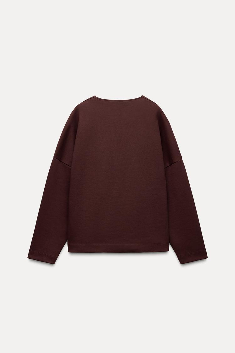 ZARA ТОП ИЗ ИНТЕРЛОКА С V-ОБРАЗНЫМ ВЫРЕЗОМ, БОРДОВЫЙ