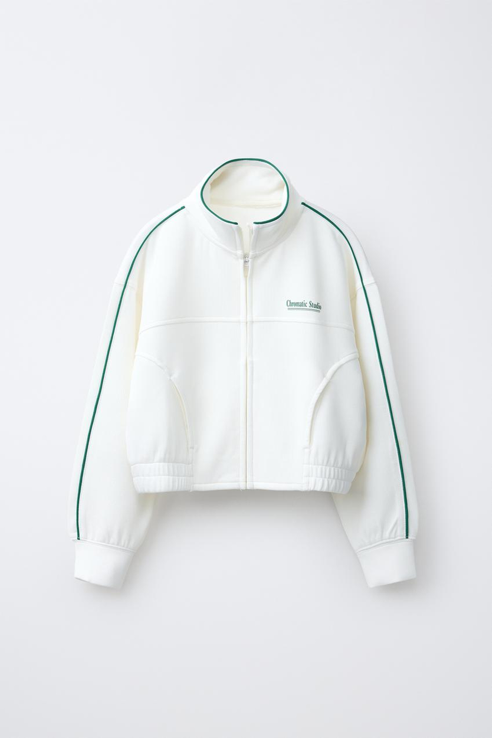 ZARA ТОЛСТОВКА С КОНТРАСТНОЙ ОТДЕЛКОЙ В РУБЧИК И МОЛНИЕЙ, СВЕТЛЫЙ ЭКРЮ