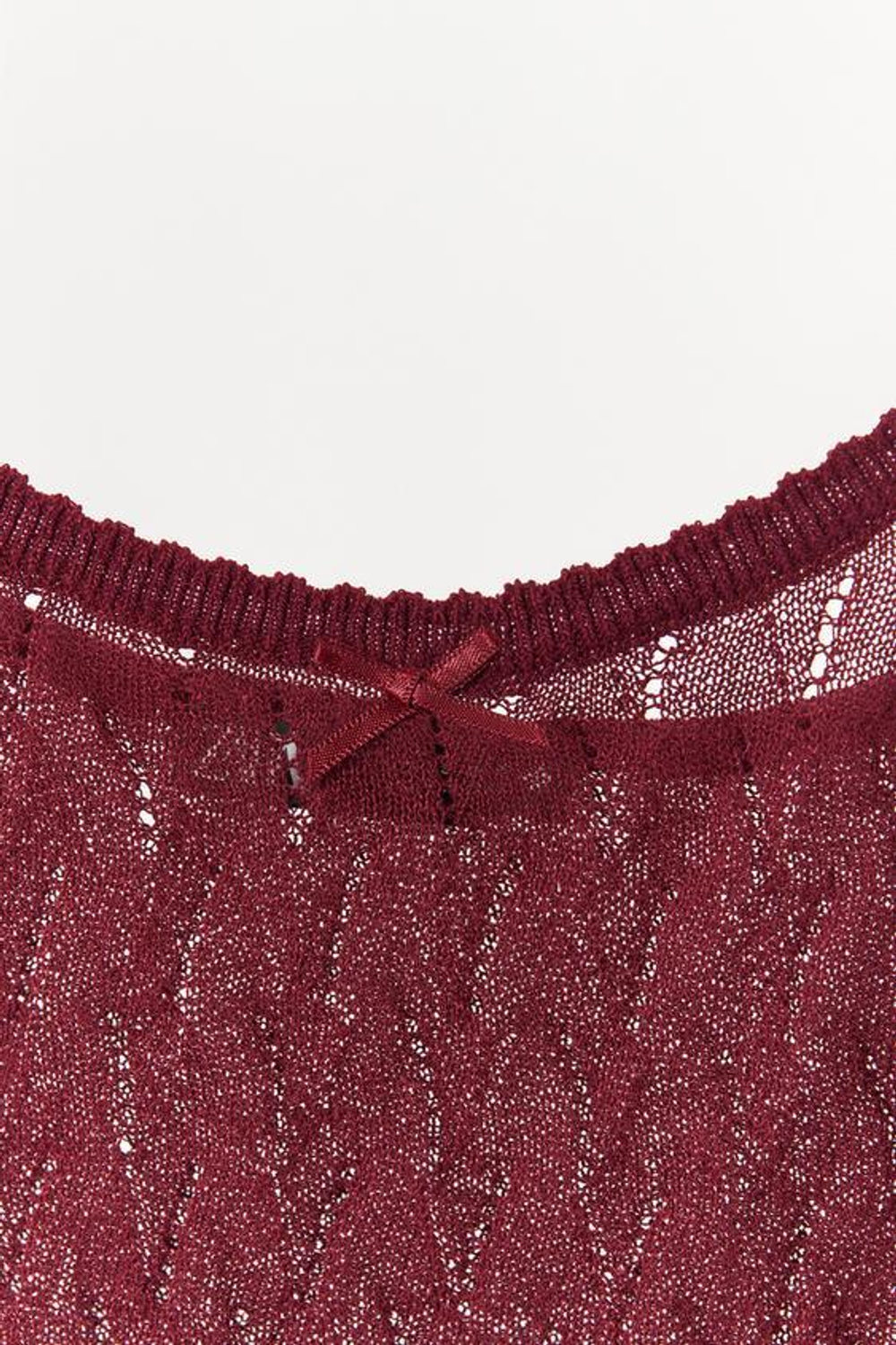 ZARA ТРИКОТАЖНЫЙ ТОП КРУПНОЙ ВЯЗКИ НА БРЕТЕЛЯХ, ГРАНАТОВЫЙ