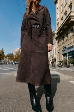 ZARA ЮБКА МИДИ ИЗ ИСКУССТВЕННОЙ ЗАМШИ, ШОКОЛАДНО-КОРИЧНЕВЫЙ