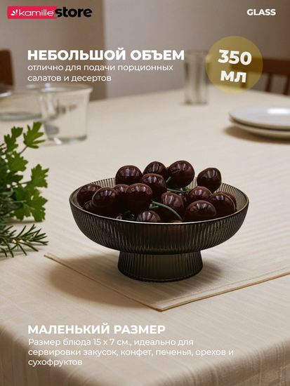 Блюдо из стекла 15 см. на ножке с золотой обводкой