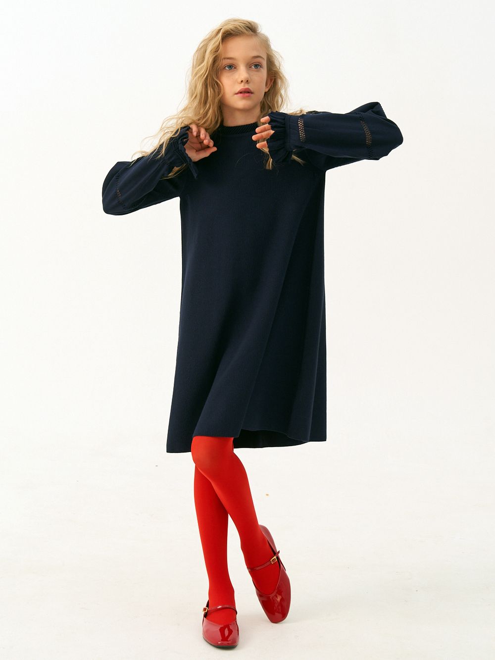 Платье для девочки с длинным рукавом AT1039 синий