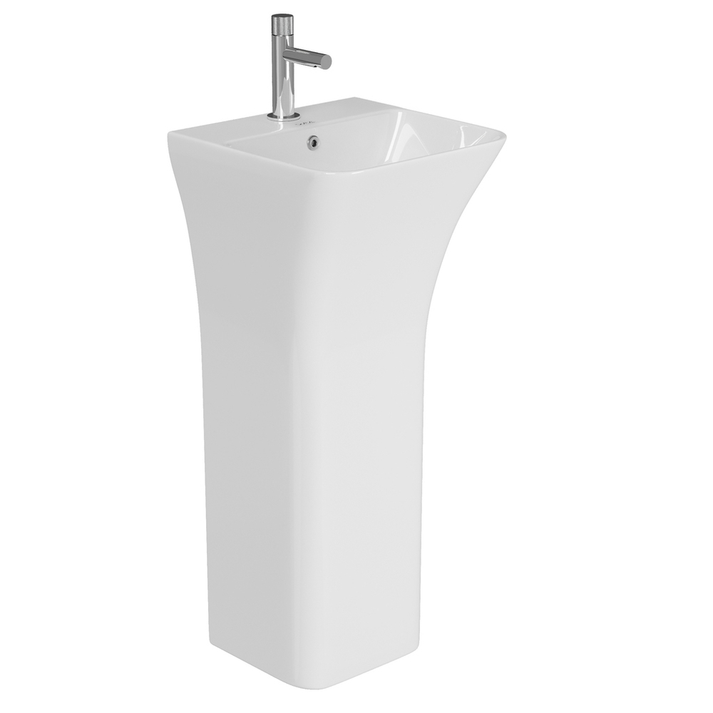 Умывальник-моноблок MONO WAVE 340*340*835 ш*г*в, с хром переливом, белый, прямоуг