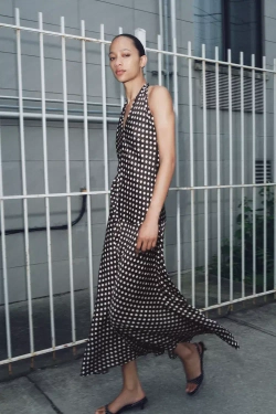 ZARA ПЛАТЬЕ ХАЛТЕР В ГОРОШЕК — ZW COLLECTION, КОРИЧНЕВЫЙ