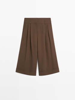 Massimo Dutti Длинные бермуды с подвернутыми штанинами, зеленый