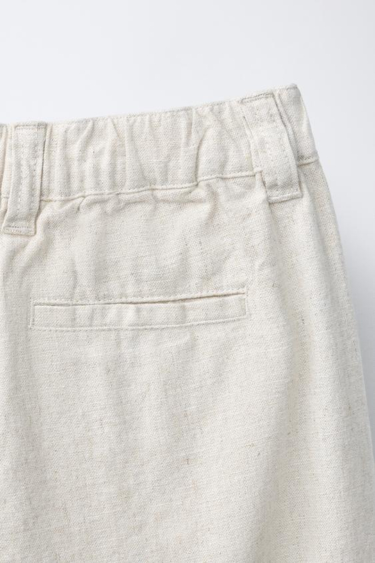 ZARA ПРЯМЫЕ БРЮКИ ИЗ ХЛОПКА И ЛЬНА, СВЕТЛО-БЕЖЕВЫЙ