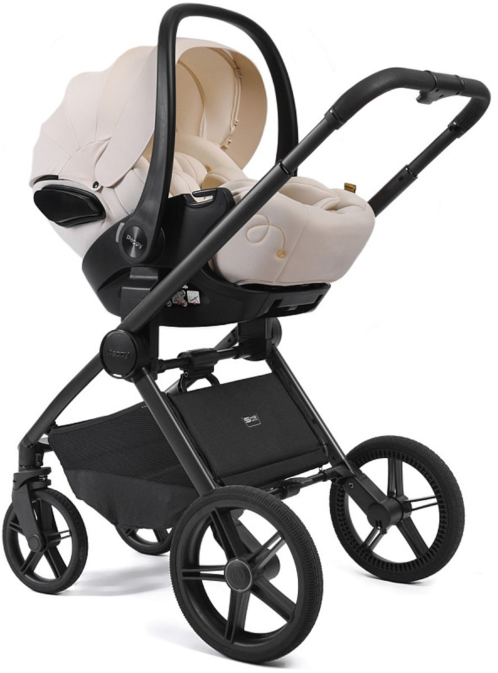 Детская коляска Peppy Monaco 3 в 1 с автокреслом Verona Beige Black (черный), рама черная матовая