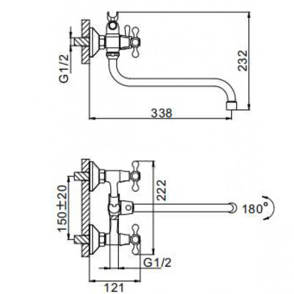 Смеситель для ванны и раковины 1/2 кер F2227-2 FRAP картридж перекл, S излив, хром, латунь
