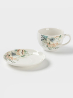 Чайная пара Доляна «Цветы», 2 предмета: чашка, 250 мл, блюдце d=15 см, фарфор, белая