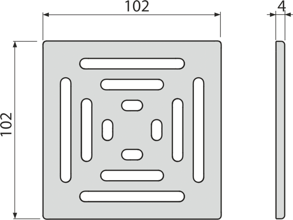 Дизайновая решетка MPV012 для cливных трапов из нержавеющей стали 102×102 мм