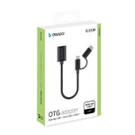 OTG адаптер USB - micro USB + USB-C, алюминий, нейлон, 0.15 м, черный