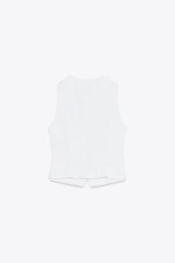 ZARA ДЖИНСОВЫЙ ЖИЛЕТ Z1975 С ЗОЛОТЫМИ ПУГОВИЦАМИ, БЕЛЫЙ