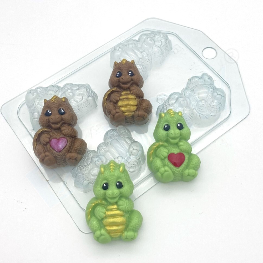 Пластиковая форма для шоколада Дракон с пузиком 45 мм (4 ячейки)