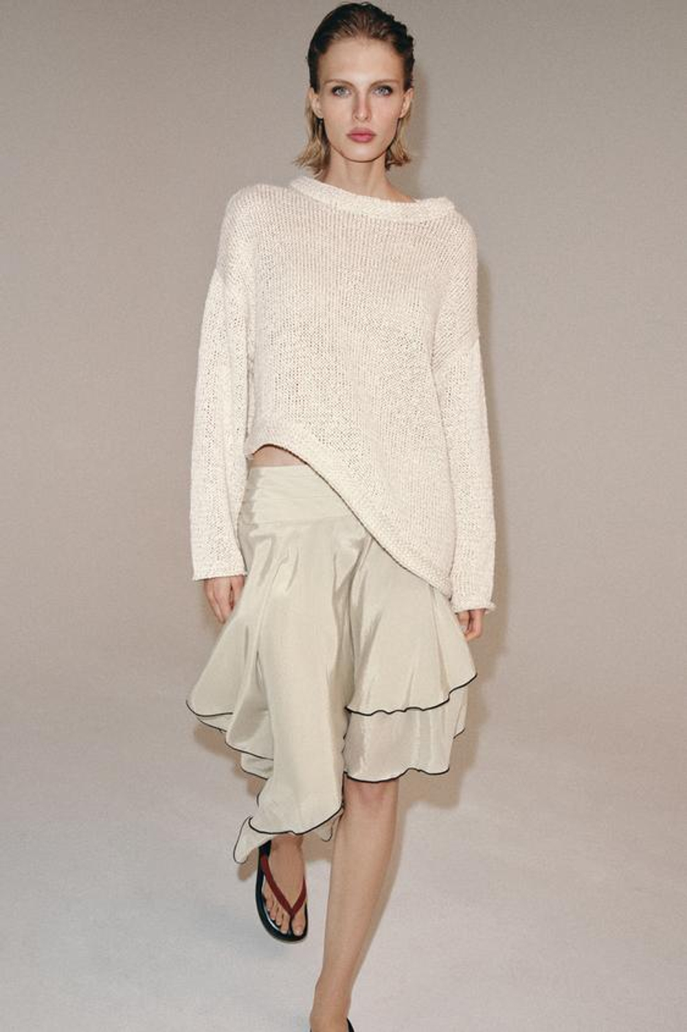 ZARA ЮБКА АСИММЕТРИЧНОГО КРОЯ С ВОЛАНАМИ — ZW COLLECTION, БЕЖЕВЫЙ/ЗЕЛЕНЫЙ