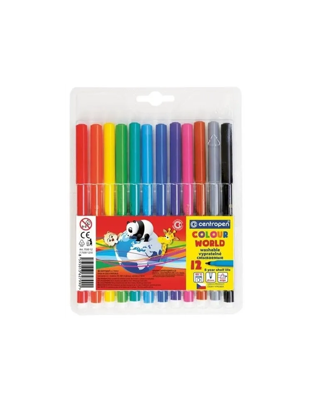 Фломастеры 12цв. CENTROPEN "Colour World", круглые, смываемые, 7550/12TP, 7 7550 1284