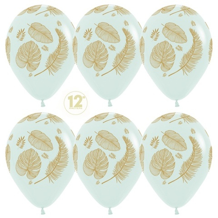 Воздушные шары Sempertex с рисунком Золотые листья Светлая мята, 50 шт. размер 12" #174372