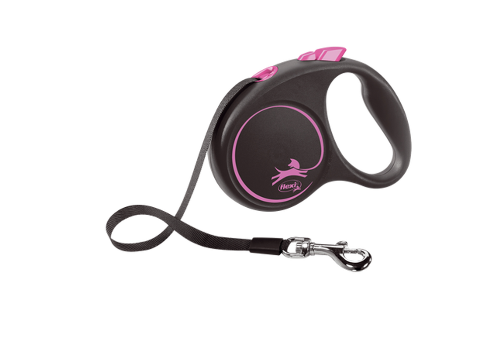 Поводок-рулетка Flexi Black Design tape S 5m 15 kg pink