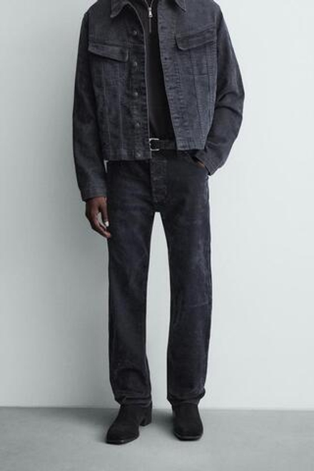 ZARA ВЕЛЬВЕТОВЫЕ БРЮКИ STRAIGHT FIT, СИНИЙ