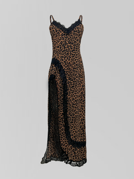 Туника Керемет Изабелла на лямках с разрезом и кружевами леопардовое