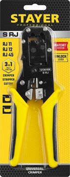 STAYER S-RJ, (RJ45, RJ11, RJ12), универсальный кримпер, Professional (22652)