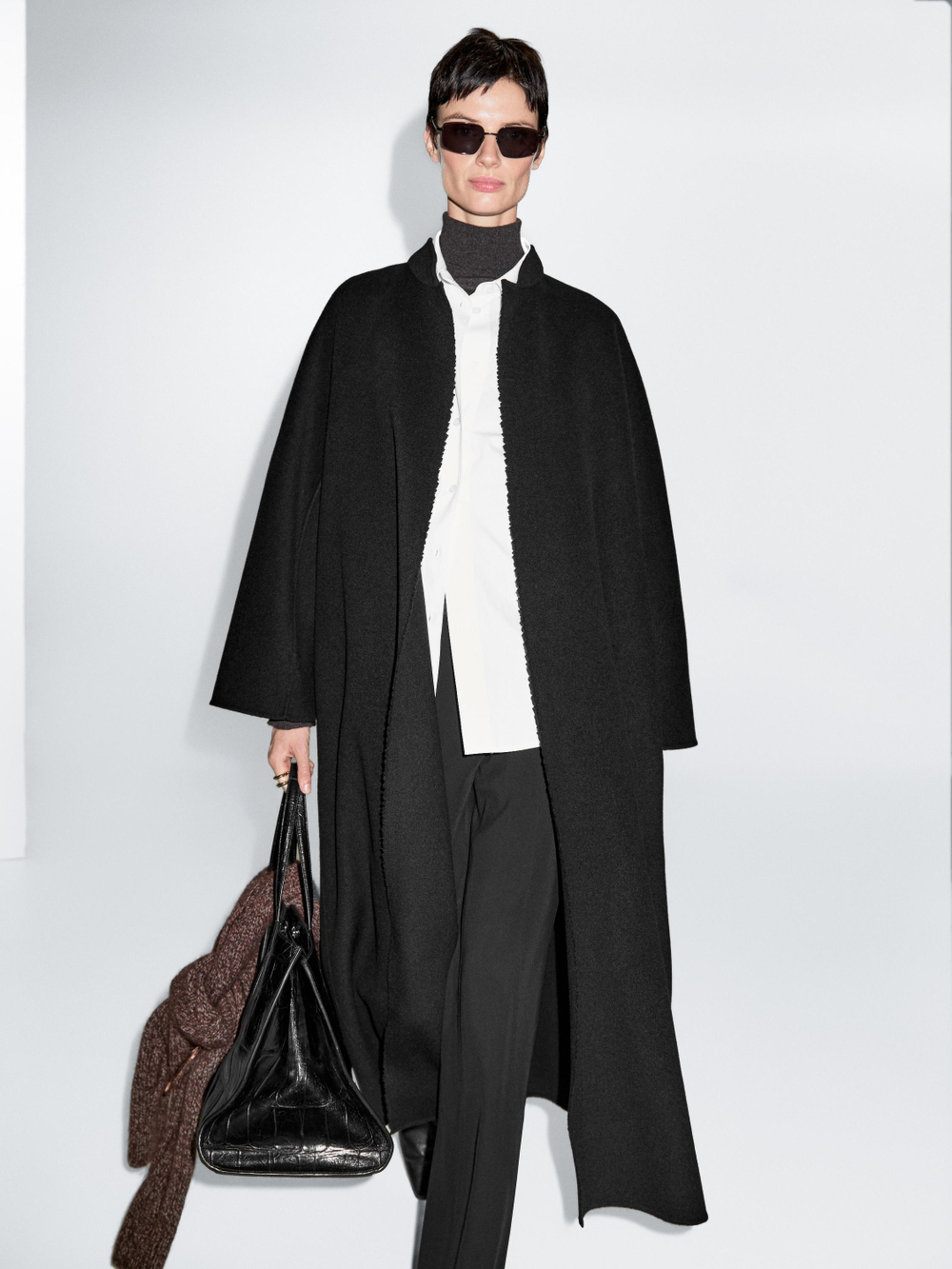 Massimo Dutti Длинное пальто с воротником-стойкой, черный