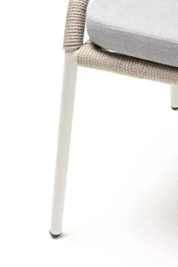 "Милан" стул плетеный из роупа, каркас алюминий светло-серый (RAL7035) муар, роуп серый меланж круглый, ткань светло-серая