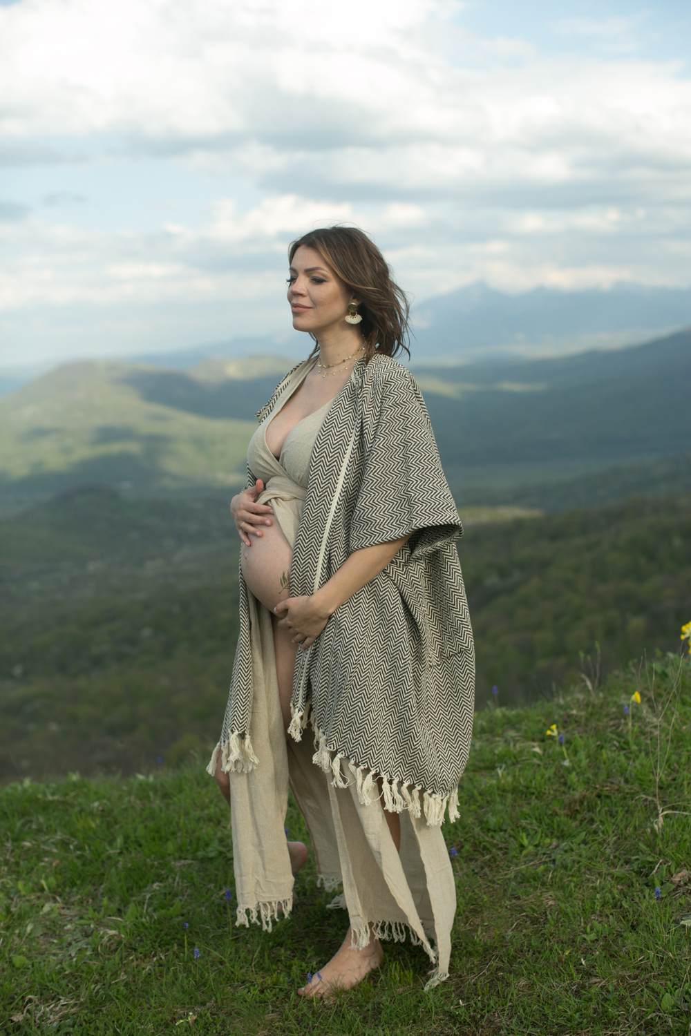 Бохо-накидка из фактурного хлопка (шоколад/волна)