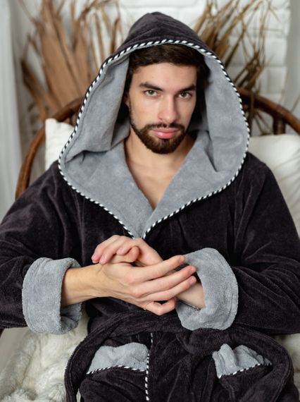 Махровый халат с капюшоном антрацитовый