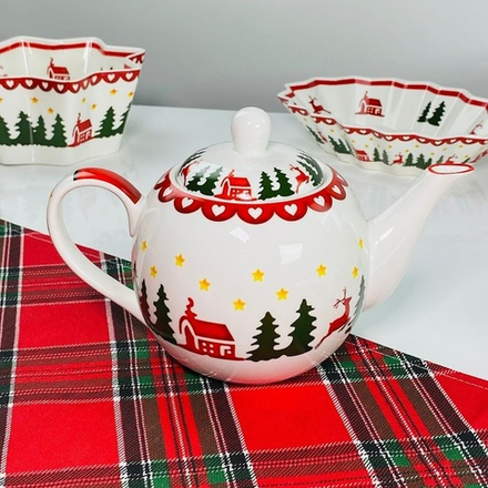 Lenardi 164-057 Чайник заварочный 850мл НОВЫЙ ГОД в под.уп.(х24)Фарфор