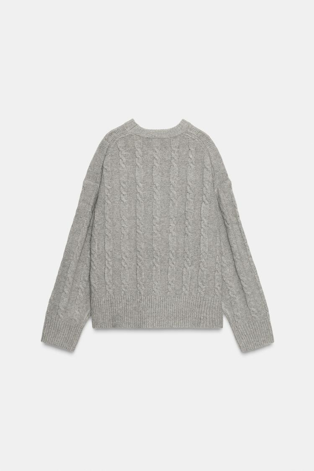 ZARA МЯГКИЙ СВИТЕР С УЗОРОМ «КОСЫ», СЕРЫЙ