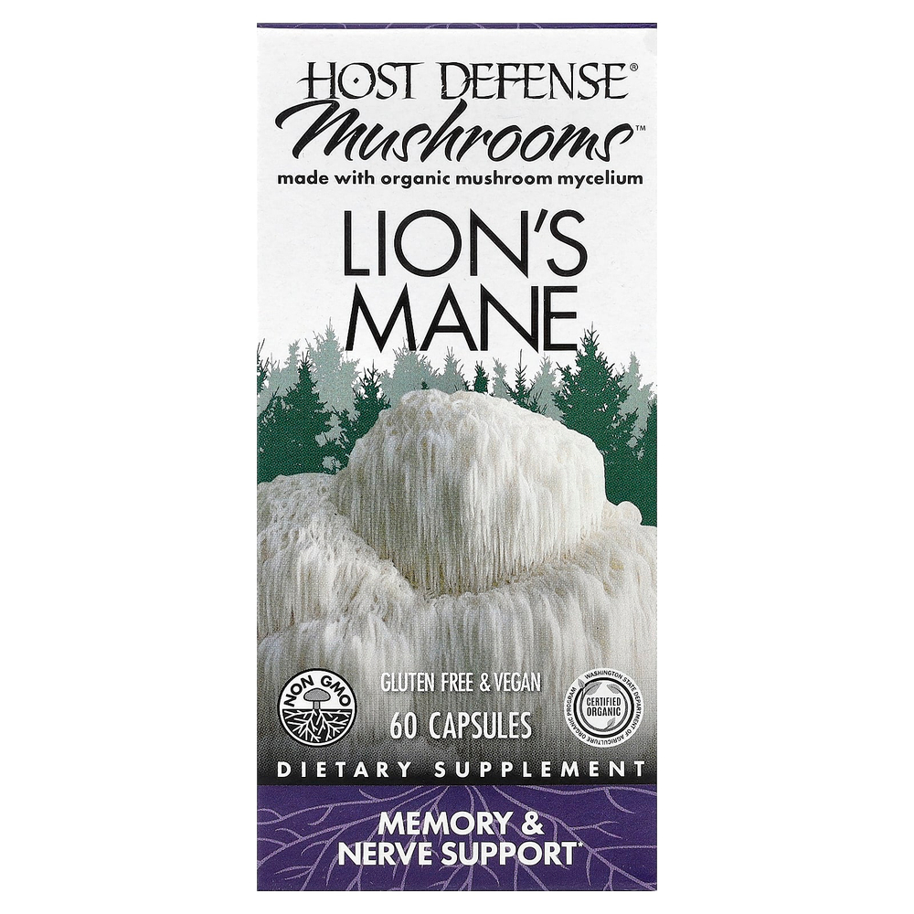 Host Defense, Mushrooms™, ежовик гребенчатый, 60 капсул (0,5 г в 1 капсуле)
