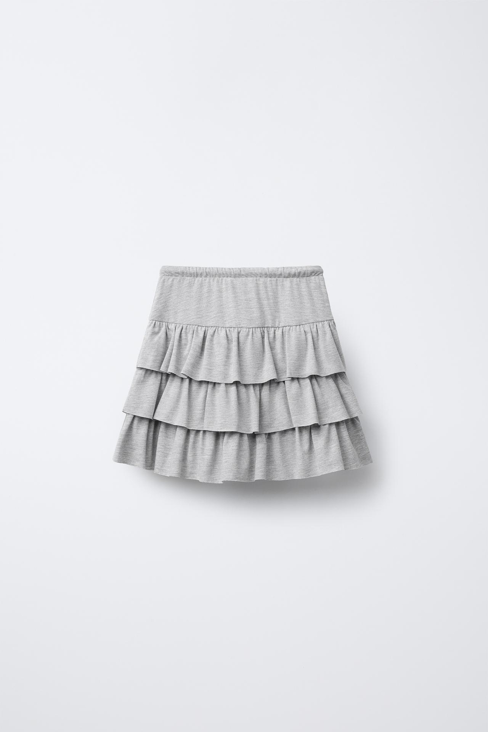 ZARA ЮБКА-ШОРТЫ С ВОЛАНОМ, СЕРЫЙ С МЕЛАНЖЕВЫМ ЭФФЕКТОМ