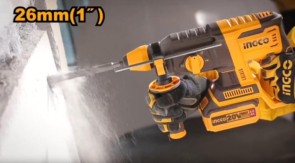 Аккумуляторный бесщеточный перфоратор SDS-Plus INGCO CRHLI202682 INDUSTRIAL 20 В 2.5 Дж 2x4 Ач