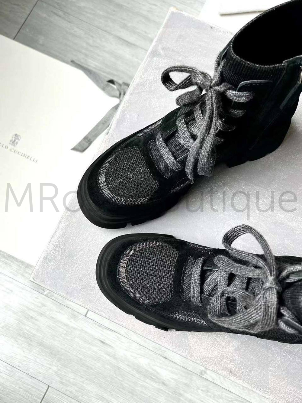 Черные комбинированные ботинки Brunello Cucinelli на толстой подошве