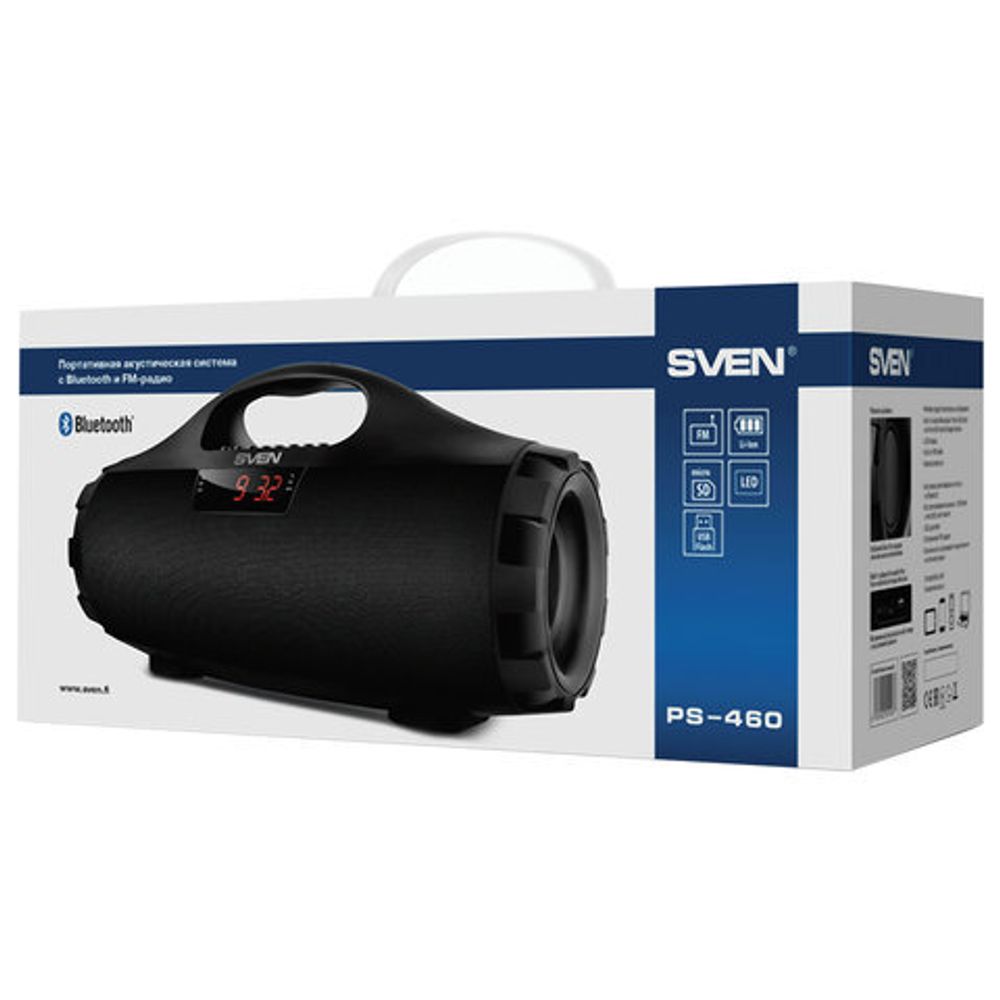 Колонка портативная SVEN PS-460, 2.0, 18 Вт, Bluetooth, FM-тюнер, USB, microUSB, черная, SV-015237