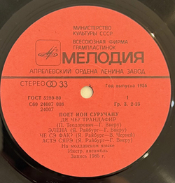 Виниловая пластинка Ион Суручану – Пою только одну песню … (Мелодия) LP